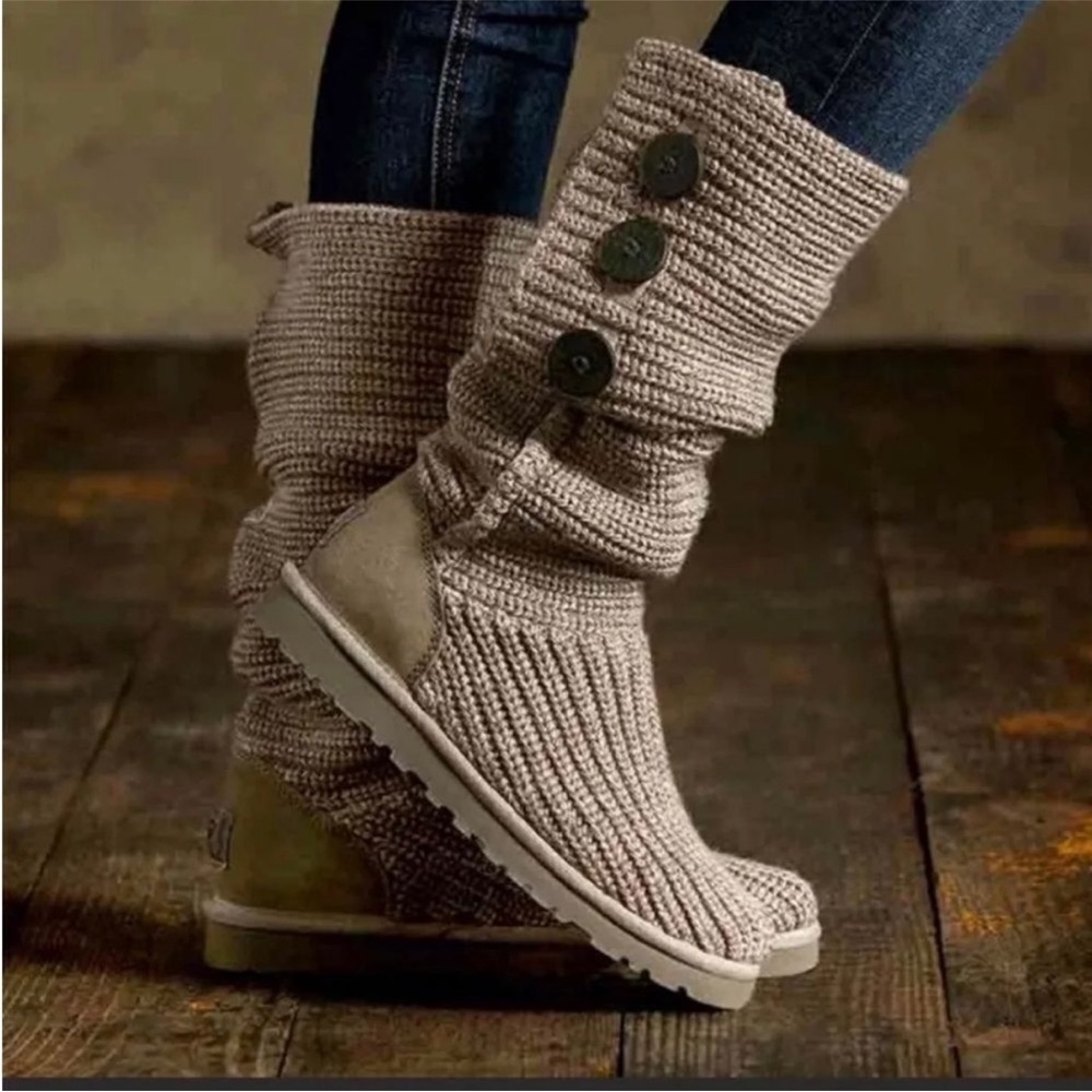 UGG Taupe Knit Button Boots